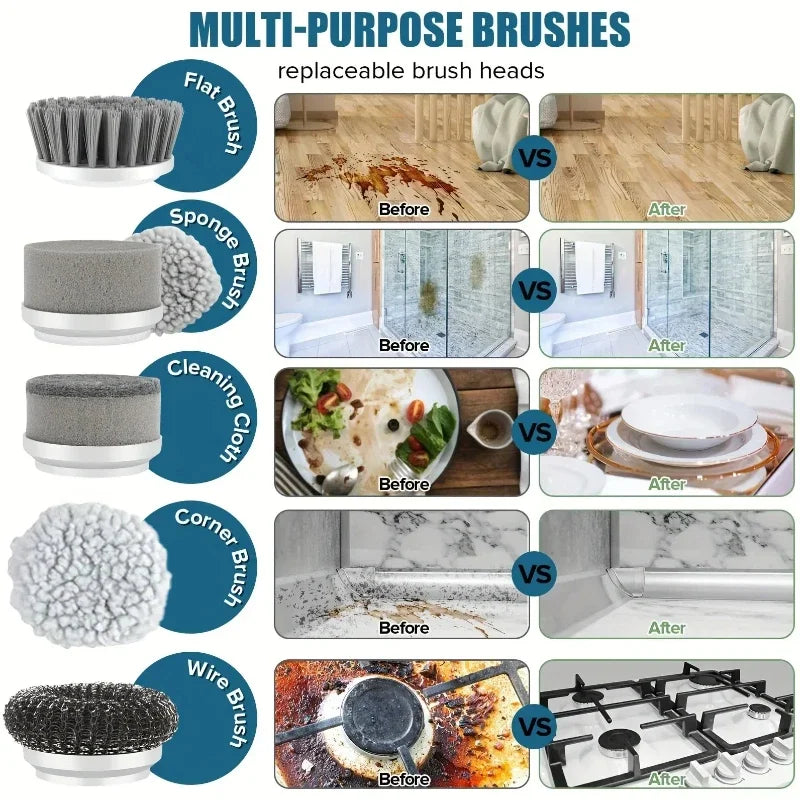 Rechargeable Electric Spin Scrubber Cleaning Brush Set